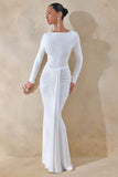 Liatris White Wide Neck Maxi Dress With Gathered Detailing