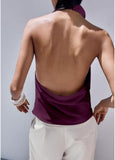 Women Halter Top Cowl Neck Backless Satin Silk Tank Tops Elegant Going Out Clubwear