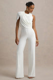 Opulence White Jumpsuit With Cape Sleeve and Draped Details