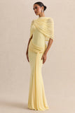 Mirene Lemon Round Neck Maxi Dress With Gathered Detailing And Sash