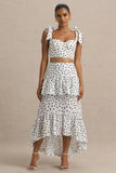 Emry White Polka Dot High Waist Maxi Skirt With Ruffle Detail