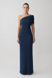 Hanh One Shoulder Mesh Maxi Dress Ink Blue