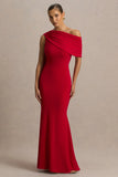 Zendaya Red Asymmetric Neck Fishtail Maxi Dress With Sash