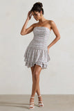 Casena Red White Floral Print Strapless Ruffle Hem Mini Dress