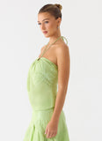 Teneika Beaded Flower Top Lime