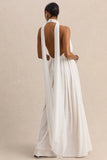 Rylina White Mesh Halter Neck Maxi Dress With Scarf And Open Back