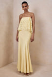 Clemency Lemon Lace And Matte Satin Bandeau Maxi Dress