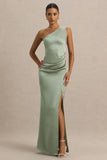 Beth Sage Asymmetric Neckline High Split Maxi Dress