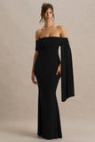Saffina Black Bardot Neck Maxi Dress With Sash Detail