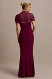 Dome Burgundy Square Neck Mesh Sleeve Maternity Maxi Dress