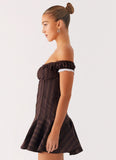 Jumana Off Shoulder Mini Dress Toffee Stripe