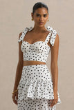 Lumen White Polka Dot Corset Sweetheart Top With Bow Straps
