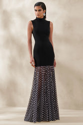 Felina Black High Neck Maxi Dress With Sheer Skirt