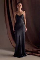 Lilly Sweetheart Satin Maxi Dress Black