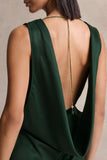 Stacey Dark Green Slashed Neck Maxi Dress With Open Back And Embellished Detail