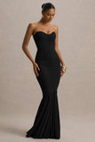 Talisa Black Bandeau Ruched Maxi Dress With Mesh Fishtail