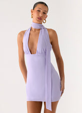 Melisande Scarf Neck Mini Dress Lavender