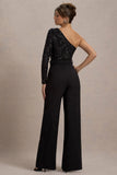 Upgrade Black Lace Asymmetric Belted Wide Leg Jumpsuit