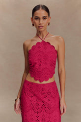 Kensley Broderie Halter Top Dragonfruit