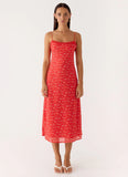 Kahlo Midi Dress Magenta Red Rose