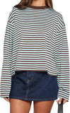 Women Striped Long Sleeve Shirt Crewneck Cropped Pullover Top Fall Winter Vintage Sweatshirt Streetwear