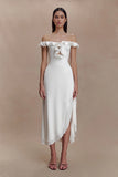 Allegra Off Shoulder Ruffle Midi Dress Ivory