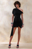 Dalina Black Asymmetric Neck Mini Dress With Sash Detail