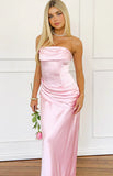 Malorie Pink Satin Strapless Maxi Dress PRE ORDER
