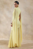 Chantelle Lemon High Neck Maxi Dress With Drop Waist And Cape Sleeves