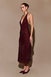 Genie Diamante Halter Midi Dress Mahogany