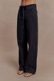 Perrie Mid Rise Straight Leg Tie Jeans Washed Black