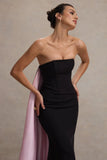 Shes Trouble Black Bandeau Maxi Dress With Pink Cape