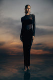 Davina Velvet And Mesh Maxi Dress Black