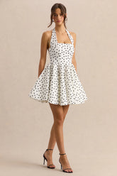 Peggy White Black Polka Dot Halter Neck Skater Mini Dress