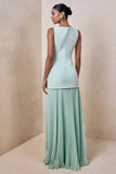 Hadley Sage Boat Neck Maxi Dress With Drop Waist