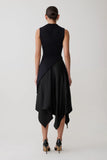 Coralie Asymmetric Satin Midi Skirt Black