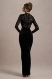 Loving Look Black Lace Long Sleeve Twisted Split Maxi Dress
