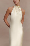 Esther Iridescent Satin Cowl Maxi Dress Lemon Sorbet