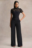 Orlina Black High Neck Jumpsuit With Lace Detailing