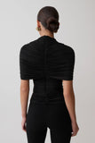 Linh Slinky High Neck Gathered Top Black