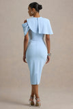 Dorothea Blue Draped Midi Dress With Cape