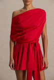 Clydie Red Satin Asymmetric Playsuit With Tie Waist