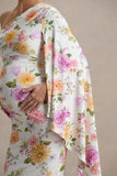 Aliana Peach And Lilac Floral Print Asymmetric Maternity Maxi Dress With Ruched Detailing