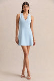 Raya Powder Blue Plunge Neck Mini Dress
