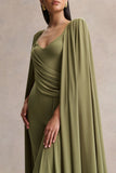 Labina Green Plunge Neck Jumpsuit With Cape Sleeves