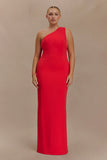 Milena One Shoulder Crepe Maxi Dress Red