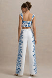 Zelie Blue Porcelain Print Wide Leg Trousers