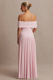 Juliette Blush Pink Bardot Neck Maternity Maxi Dress With Drop Waist
