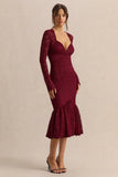 Camilly Burgundy Lace Plunge Neck Mermaid Midi Dress