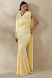 Rubelle Lemon Asymmetric Neck Maxi Dress With Draped Detailing